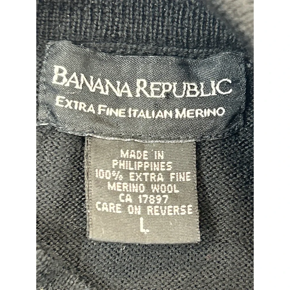 Banana Republic Sweater Mens‎ L Black Mock Neck Merino Wool Good Italian Knit
